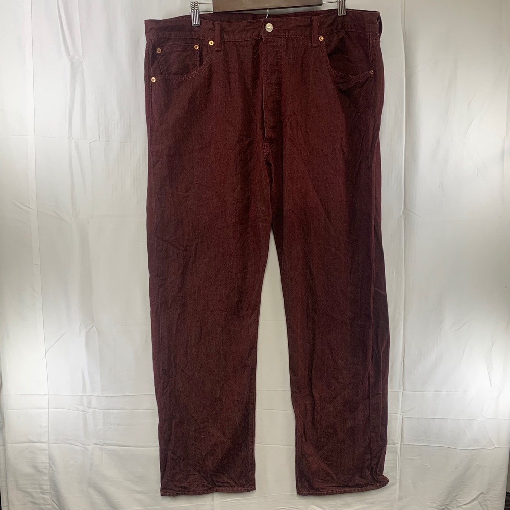 Levi's 501 Original Jeans Mens W42 L32 Burgundy‎ Maroon Button Fly Straight Leg
